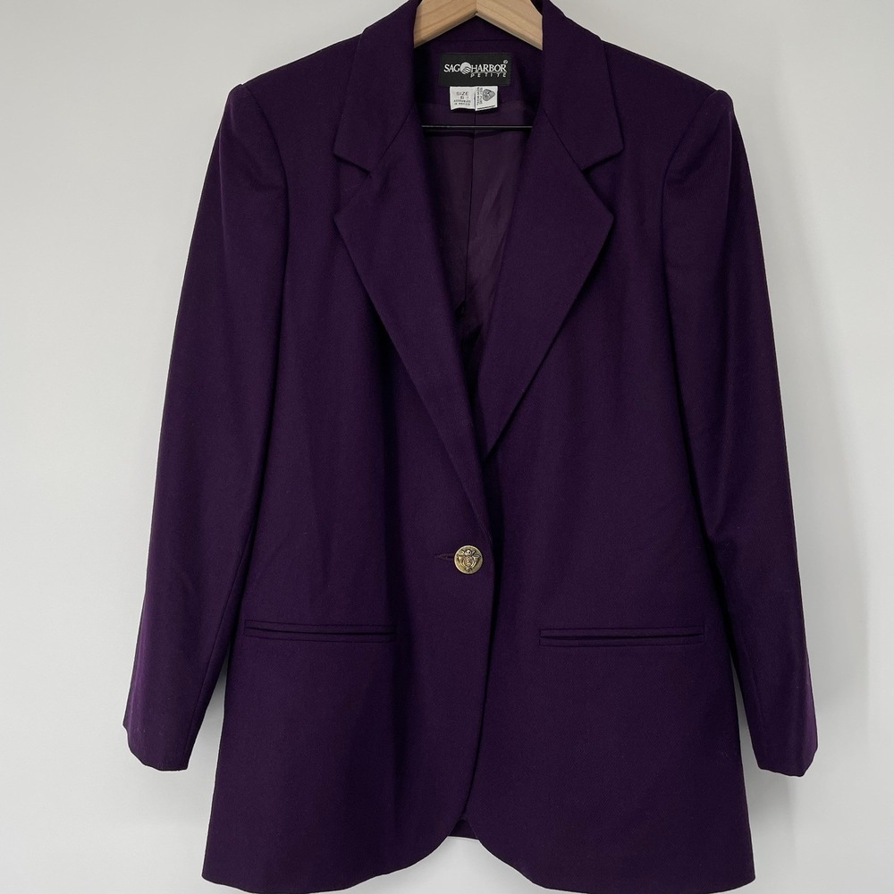 VTG Sag Harbor Plum 100% Wool Blazer Petite 6P Y2K Office Workwear Preppy Chic